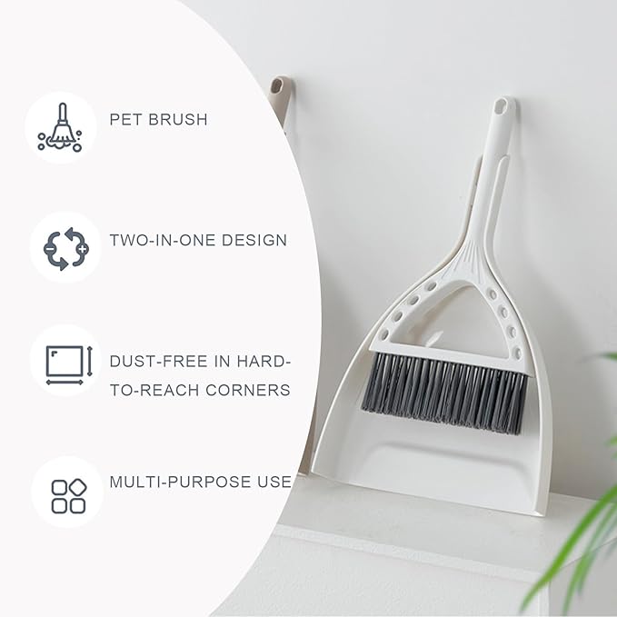Mini Broom and Dustpan Set Small Dust pan and Brush Set Perfect for Desk Office Camping Dorm RV Essentials (White)