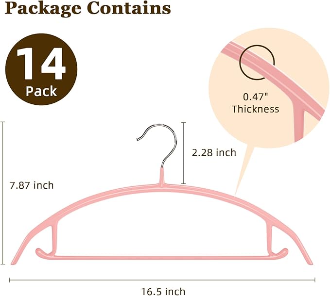 MOPALL Clothes Hanger 14 Pack, Sweater Hangers No Shoulder Bump, 16.5 inch Wide Heavy Duty Coat Hangers for Closet, Non Slip PVC-Coating Metal Hangers for Sweaters,Suits,Dresses,Jackets,Pants,Shirt