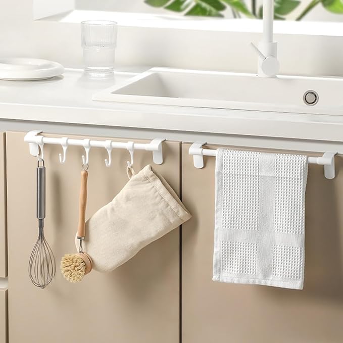 Zerodeko Cabinet Kitchen Utensil Hooks 5pcs Heavy Duty White Storage Rack Hanging Multi-Function Holder for Cabinet and Towel Organization