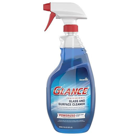 Glance CBD539636 Powerized Professional Glass & Surface Cleaner, Streak Free Commercial Ammoniated Window Spray, Ready-to-Use, 32-Ounce (Pack of 8)