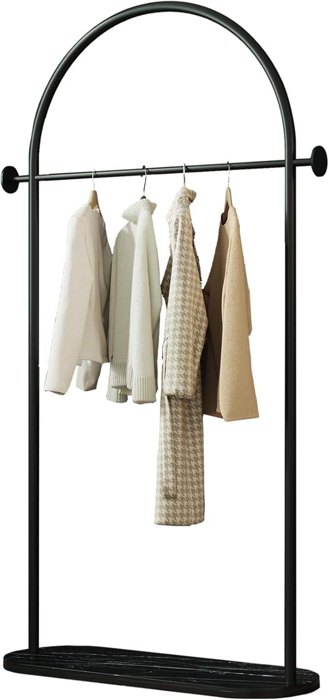 Black Arched Garment Rack with Marble Base, Freestanding Metal Clothing Rack for Bedroom,Entryway or Boutique, Modern Heavy Duty Coat Rack