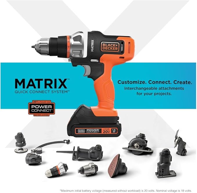 BLACK+DECKER 20V MAX MATRIX Drill, Power Tool Combo Kit, 6-Tool Set, Cordless Tool Set (BDCDMT1206KITC)