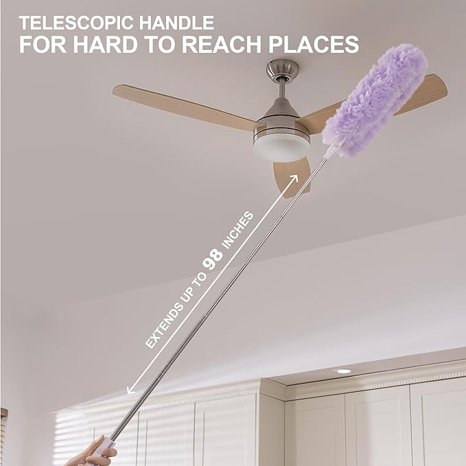 JOYMOOP Ceiling Fan Cleaner Duster and Cobweb Duster with Extension Pole, 28–98 Inch Handle and 6 Refills for High Ceilings and Furniture