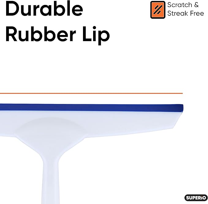 Superio Rubber Squeegee Blue 10", Streak Free All Purpose Window Squeegee, Comfort Grip Handle and Hanging Hook.