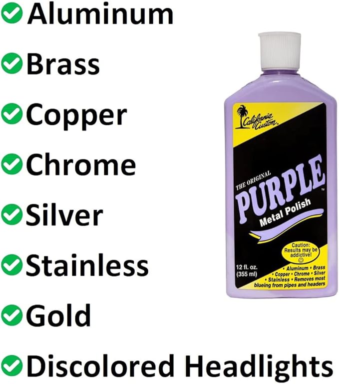 Products – Purple Metal Polish 1 Gallon Size - No Silicone, Body Shop Safe, Great for Aluminum, Brass, Copper, Chrome, Silver, Stainless and Gold, Motorcycle, Boat, RV