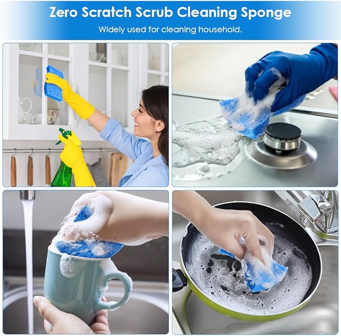 8PCS Dish Sponges Kitchen, Premium Blue Dish Washing Kitchen Sponge, Compressed Cleaning Sponges for Cleaning Kitchen and Bathroom, Non Scratch Scrub Sponge, Cleans Quickly and Well
