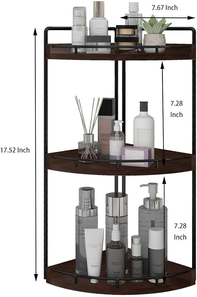 Dorhors 3-Tier Corner Bathroom Organizer Countertop for Storage,Vanity Tray,Wood Counter Organizer for Kitchen,Bathroom,Dresser (Walnut)