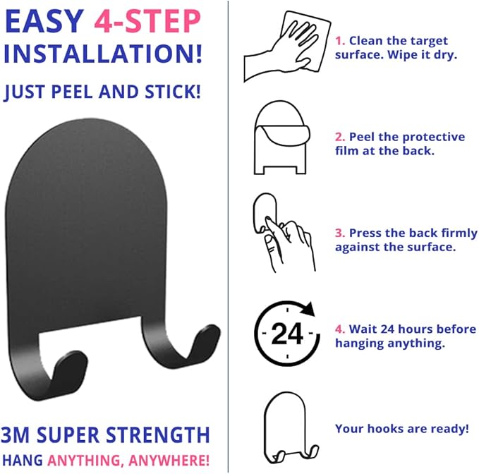 HOME SO Shower Squeegee for Glass Doors – Stainless Steel Squeegee with Adhesive Hooks - Window, Floor & Car Squeegee, Multi-Purpose Bathroom, Mirror & Tile Cleaner - Bathroom Essentials - Black 12"