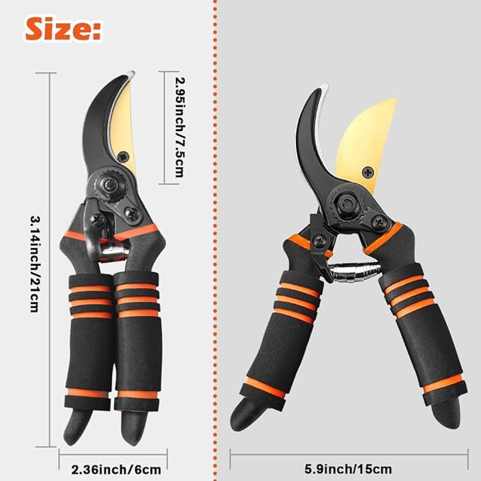 Pruning Shears, Garden Shears,Professional Bypass Pruner Hand Shears Heavy Duty, Garden Clippers,8" Hand Pruners with Foam-Grip Handles,Plant Cutting Scissors for Gardening,Hedge