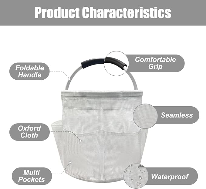 Qivine 17L Cleaning Caddy with Handle, Cleaning Supply Caddy, Foldable Tool Bag Cleaning Products Organizer, Portable Cleaning Bucket Caddy for Cleaning Supplies (Clear)