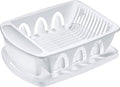 Tribello Sink Dish Drying Rack, Large Heavy Duty Hard Plastic Sink Set with Drainer (White) - Made in USA