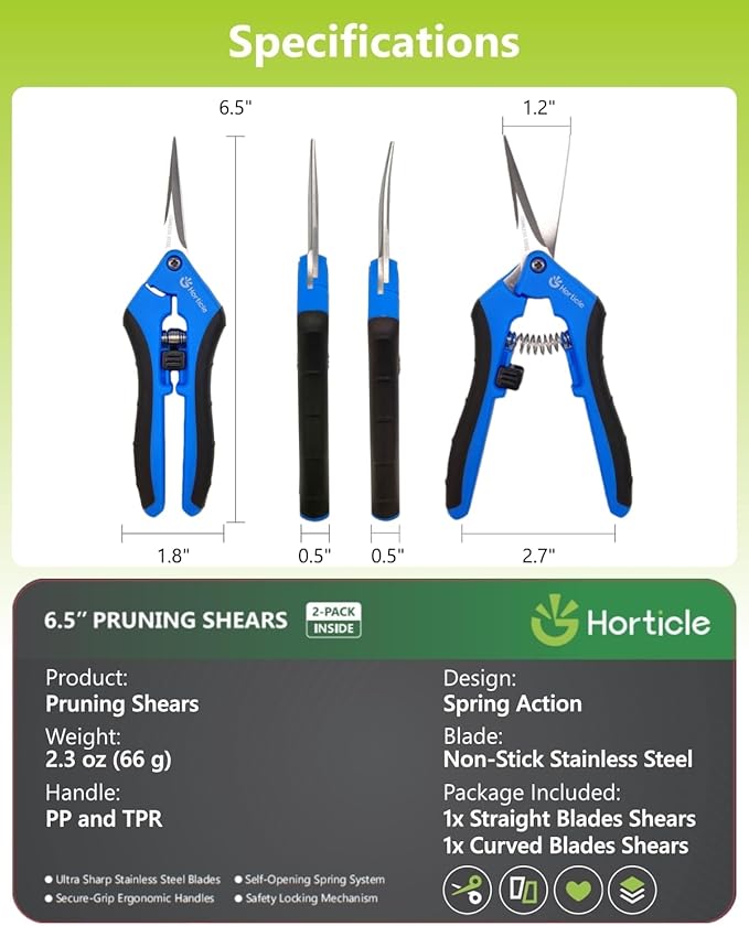 6.5" Garden Scissors Pruning Shears: 2 Pack of Trimming Scissors for Small Plants - High Cutting Efficiency Flower Snips for Gardening