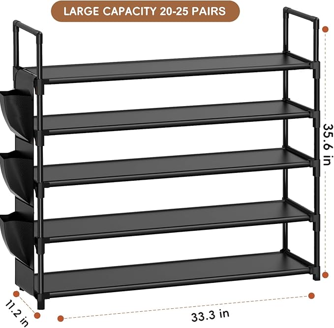 OYREL 5 Tier Shoe Organizer Rack for Closet, Entryway, Garage, Door, Space Saving, Shoe Holder Stand/Tower, Large, 20-25 Capacity