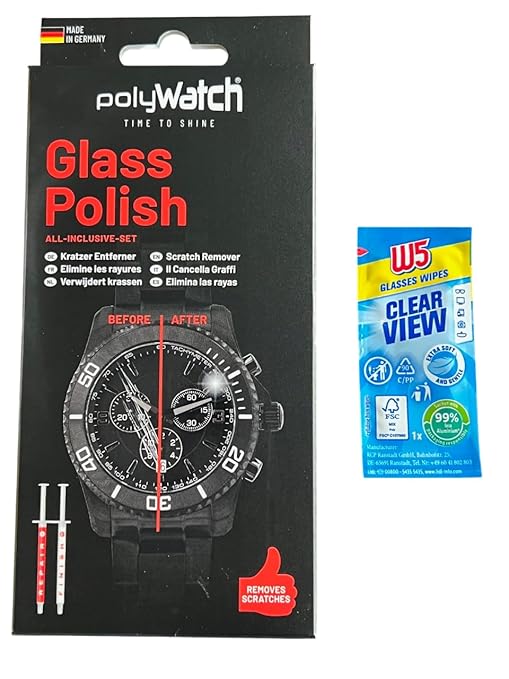 Polywatch Watch Crystal Glass polishing Paste with W5 Wipe Cleaner