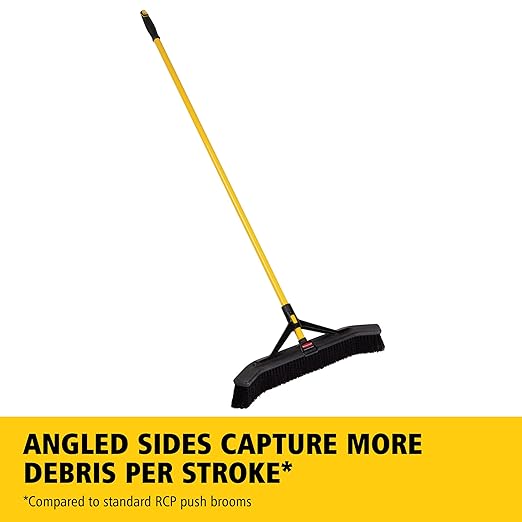 Rubbermaid Commercial Products Maximizer 36" Push to Center Push Broom Polypropylene Fill Black Angled Sides Medium Bristles for Indoor/Outdoor Multi-Surface Use