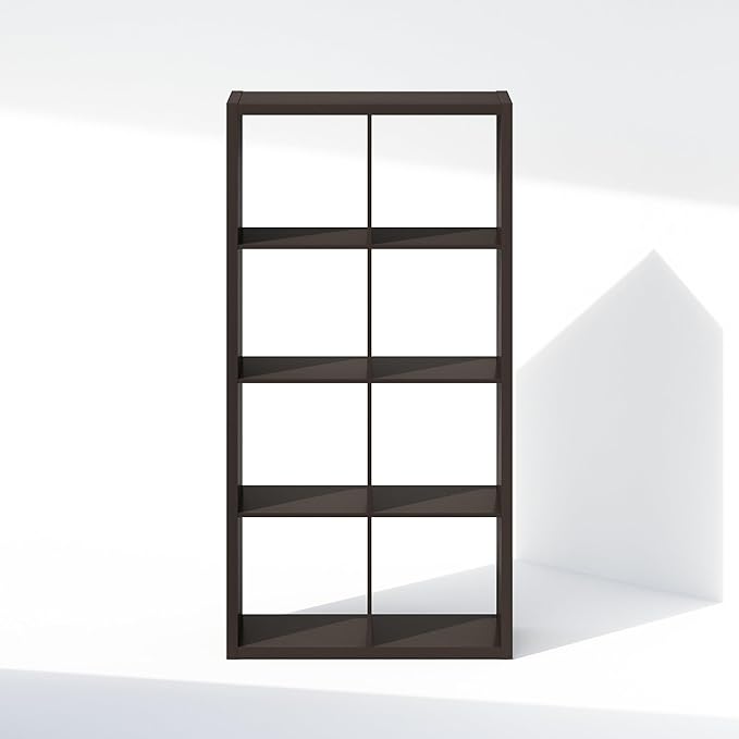 Furinno Simple Cube Storage Organizer, 8-Cube Display Shelf, Open Back Shelving Unit, Storage Shelves, Extra Thick Frame, for Organization and Storage, Living Room, Home Office, Dark Oak