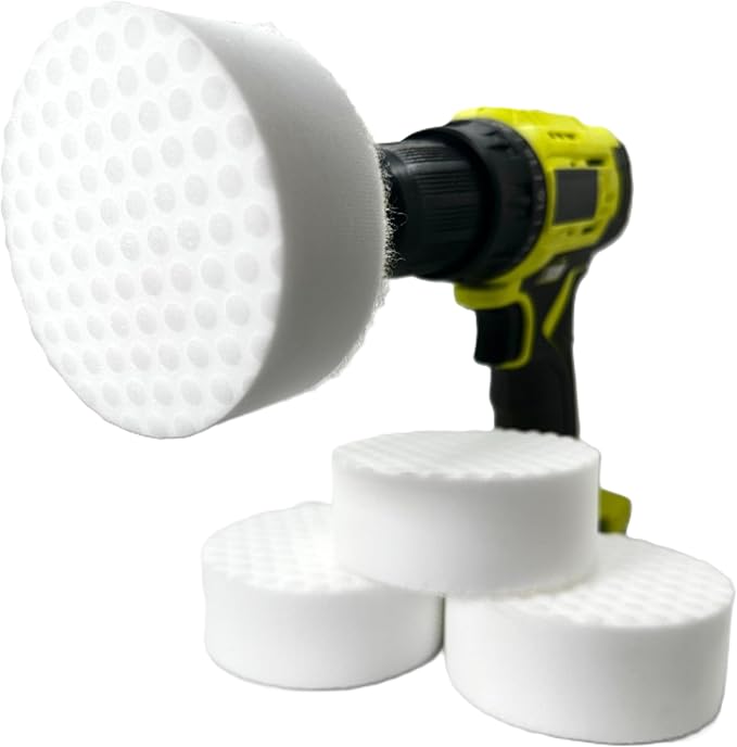 3.5” Drill Powered Magic Sponge Eraser 6 Pieces Kit with Drill Attachment | 25% Thicker Ultra Durable Melamine Cleaning Eraser Pads for Bathroom Kitchen Floors Walls Baseboards Crayon Marker and More