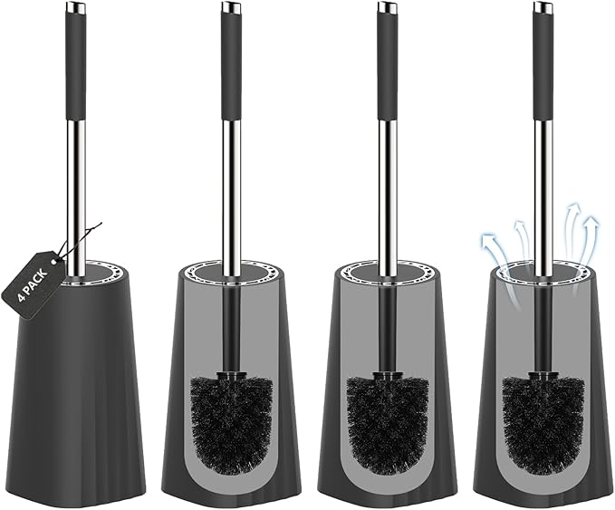 SetSail Toilet Brush, Compact Size Toilet Bowl Brush and Holder Toilet Brushes for Bathroom with Stainless Steel Handle Toilet Cleaner Brush with Durable Scrubbing Bristles, 4 Packs