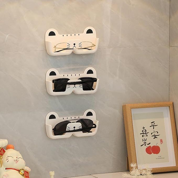 NUOBESTY Wall-Mounted Cat-Shaped Sunglass Organizer, Plastic Eyewear Storage Holder for Household Glasses, Portable White Glasses Case for Entryway and Bedroom Use,