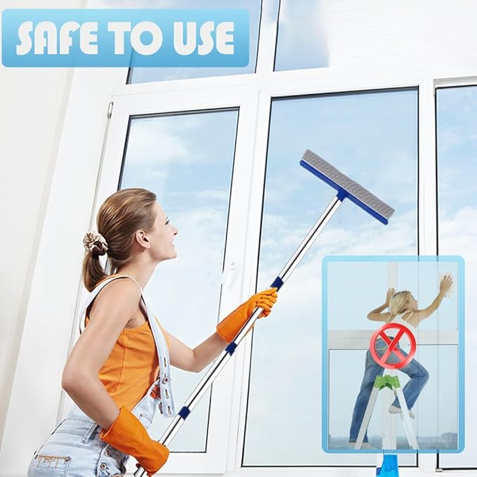 YONILL 72" Squeegee for Cleaning - Long Handle Window Cleaner Tool with Rubber Blade and Sponge Scrubber, 2 in 1 Window Washing Kit with Extension Pole for Home, Car Windshield and Glass