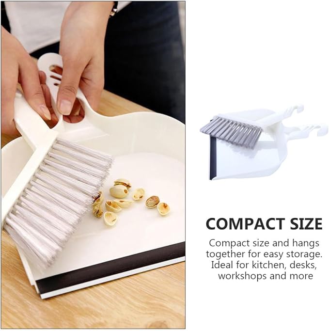 Uonlytech Mini Desktop Cleaning Set Small Broom and Dustpan Brush Set Portable White Handheld Cleaning Accessory for Home Office Keyboard Dust Removal