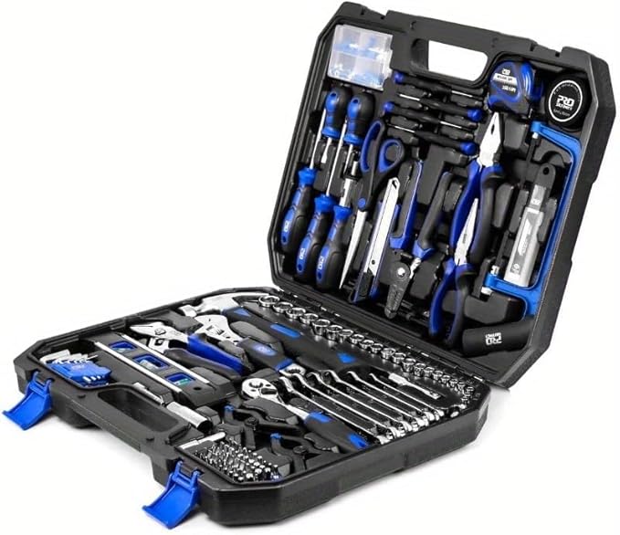 210pcs Household Tool Kit General Home Auto Repair Tool Set with Hammer Pliers Screwdriver Set Wrench Socket Kit and Toolbox Storage Case Perfect for Homeowner Diyer Handyman