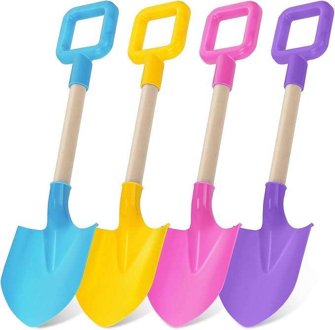 Honoson 4 Pack 16 Long Beach Spades Sand Shovels Toys Gardening Tools Sets Sandbox Sturdy Scoop Durable Wood Handle ABS Plastic Spade for Garden Sand Snow Backyard Summer Favors (Lovely Color)