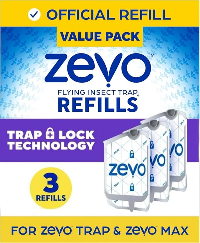 Zevo Indoor Fly Trap Replacement Cartridges – 3 Refills – Light-Based Attraction for Flies, Gnats & Fruit Flies