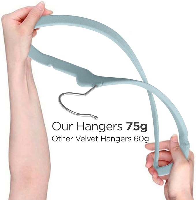 TechZoo 50 Premium Kids Velvet Hangers - 14" Non-Slip Ultra Slim Space-Saving Clothes Hangers with 360° Swivel Hook - Strong & Durable Hangers for Children & Preteens Wardrobe - Blue