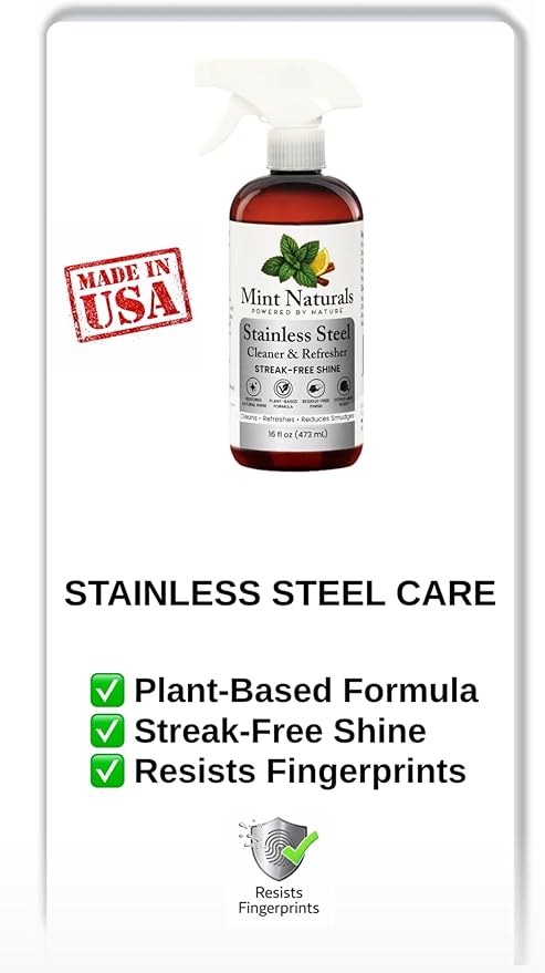 Natural Stainless Steel Cleaner & Polisher – Plant Based Formula That Helps Clean, Restore Shine & Resist Fingerprints on Fridges, Dishwashers, Grills & Sinks, 16 oz – Made in USA