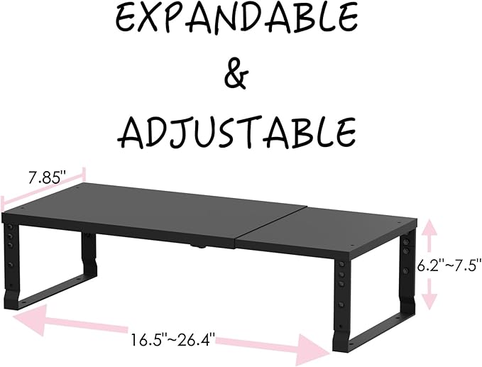 Adjustable Metal Shelving Unit, Stackable & Expendable Storage Rack for Home/Office/Kitchen, Space-Saving，Sturdy&Durable，Easy Assembly（1PACK/Medium/Black