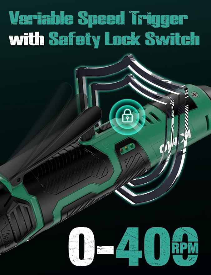 KIMO 3/8" Extended Electric Ratchet Wrench Set, 400RPM 40Ft-Lbs 12V Cordless Ratchet Wrench w/ 2x2.0 Ah Batteries, 1Hour Charger, 7Sockets & 1/4" Adapter, Power Ratchet with Variable Speed & LED Light