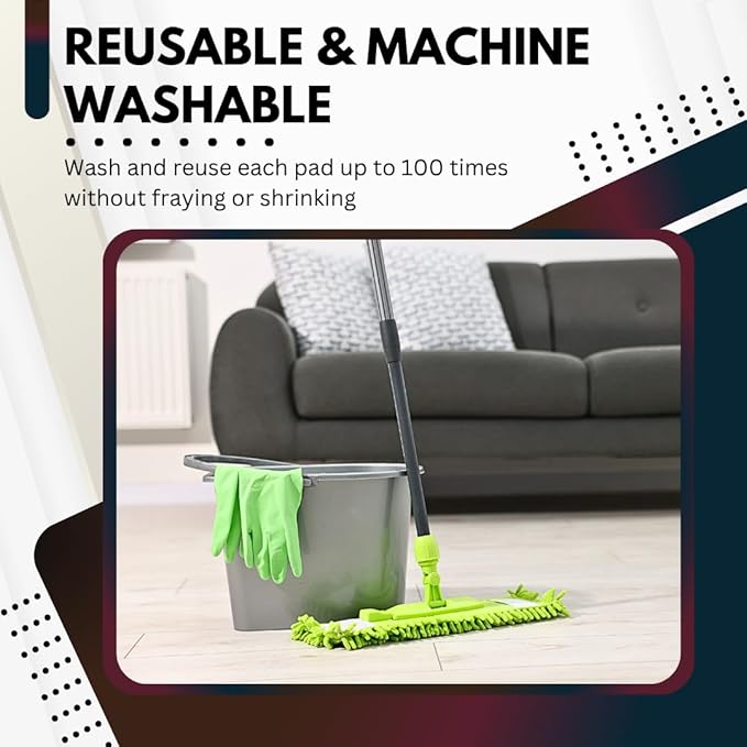 Green Direct Washable Microfiber Mop Head (6 Pack) - Microfiber Replacement Mop Pads 16 x 5.5 Inches for Cleaning of Wet or Dry Floors - Professional Home/Office Cleaning Supplies, Green