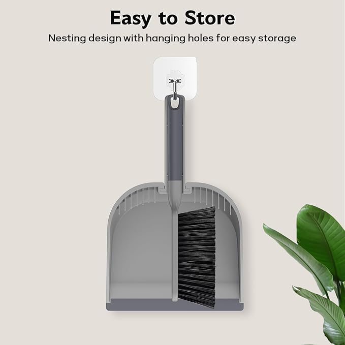 SetSail Small Dustpan and Brush Set, Nesting Snap-On Handheld Broom and Dust Pan with Teeth Portable Broom and Dustpan Set Suitable for Desktop, Pets Care, Sofa, Camping, Grey