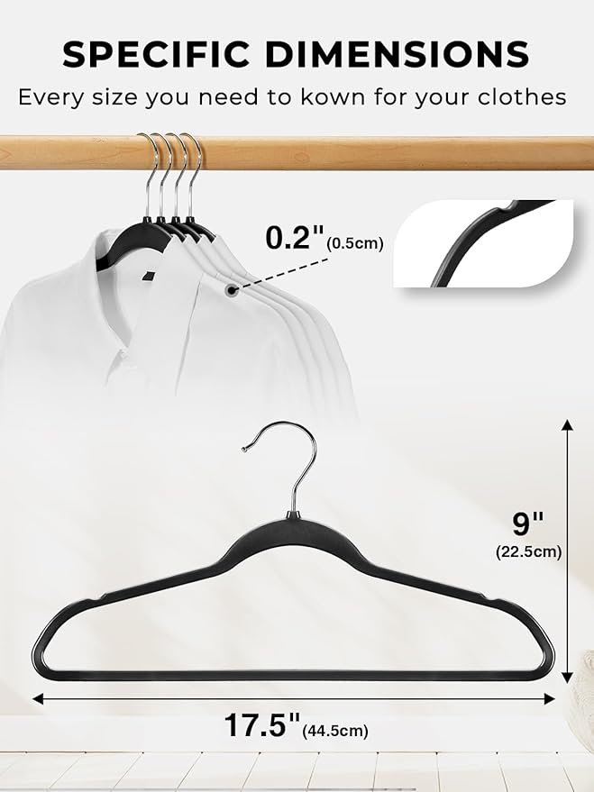 Smarter Plastic Hangers 200 Pack - Thin Hangers Non-Velvet with 360° Swivel Chrome Hook & Notches, Sweater Hanger No Shoulder Bump - Ideal for Dresses, Coats, Shirt, Jacket, Sweater - Black