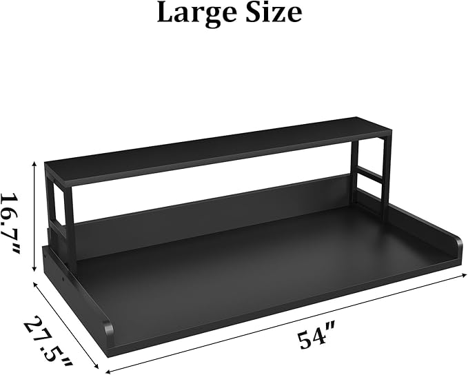 Washer Dryer Countertop with Shelf, 27.5″D x 54″W x 16.7″H, Countertop for Washer and Dryer Top with Non-Slip Pads and Edge Rails, Laundry Room Storage and Organization(Black)