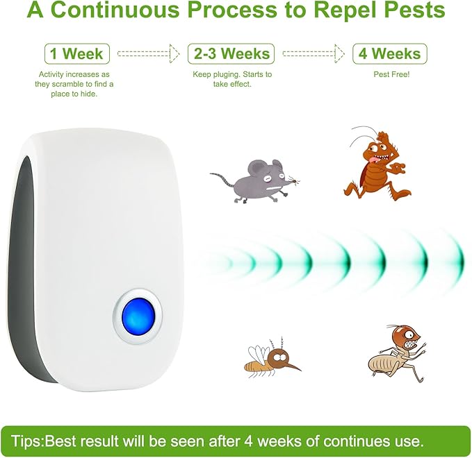 Upgraded Ultrasonic Repellent 6 Packs Pest Control Electronic Plug in for Cockroach Bugs Insects Spider Rodent Mosquitoes Mouse Repeller for Home Garage Hotel Office