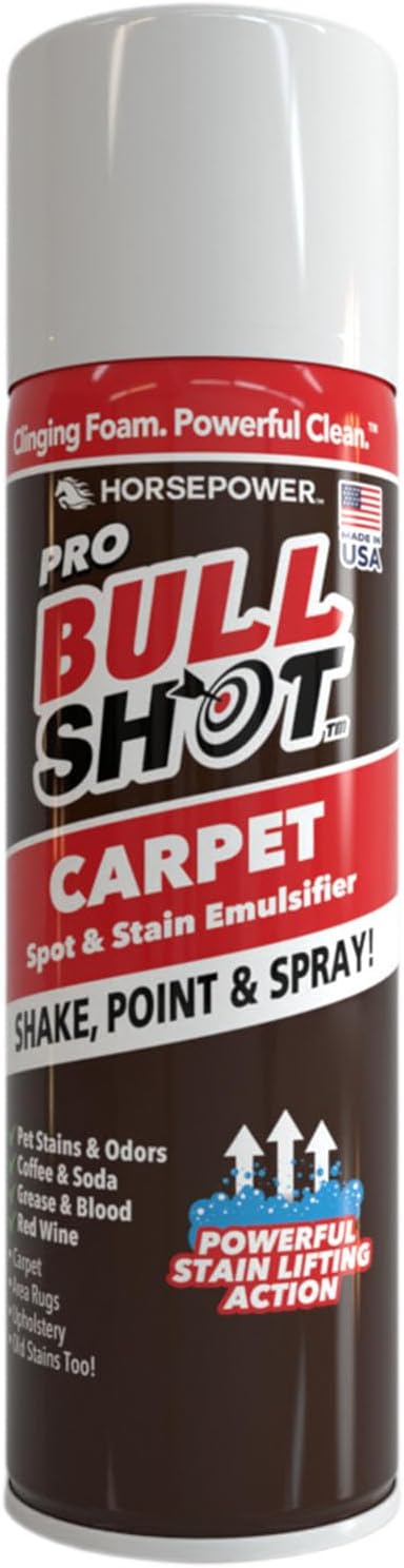 Horsepower Bull Shot Carpet Spot & Stain Remover, AS SEEN ON TV, Made In USA, Just Point & Spray, Stain-Lifting Foam-Action, Pet Stains & Odors, Coffee, Soda, Wine, Grease, New & Old Stains & More