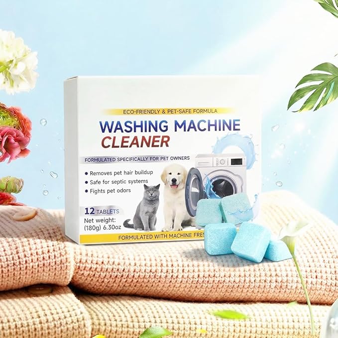 Washing Machine Cleaner Tablets, 12 Pack for a 6 Month Supply, Formulated for Pet Owners, Eliminates Odors, Lint and Detergent Buildup (3 Box)