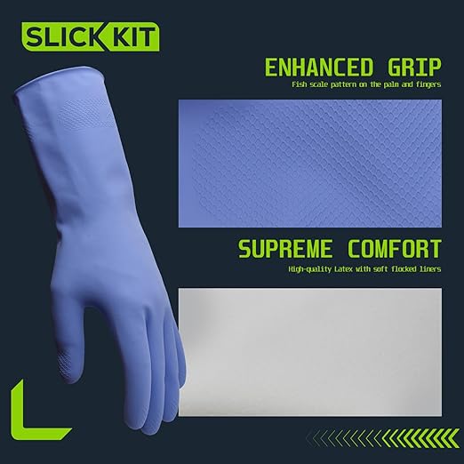 Rubber Kitchen Cleaning Gloves, Reusable Dishwashing Gloves, Non-Slip, with Flocked Liner, 3 Pairs (Pink+Yellow+Blue) (Medium)