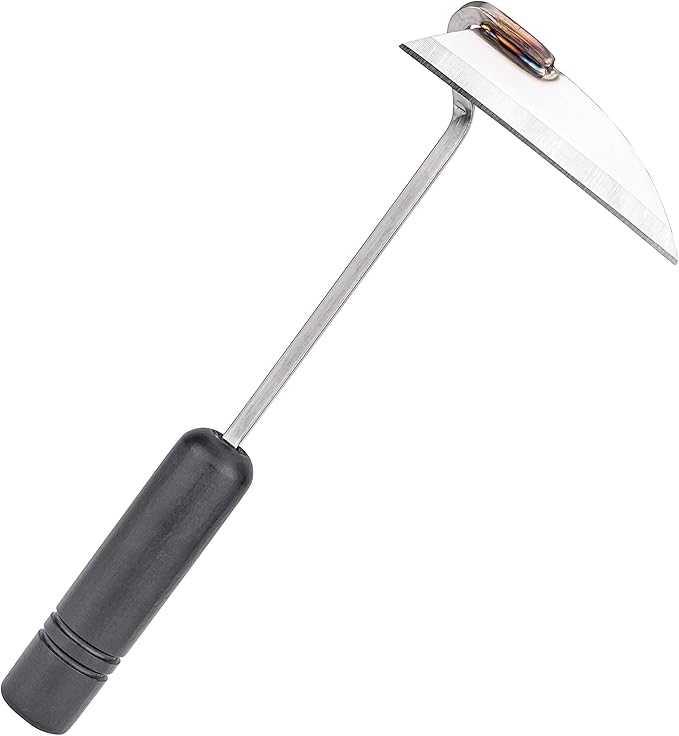 Nisaku NJP100 Nejiri Gama Handheld Weeder-Scraper-Hoe, Japanese Stainless Steel 4-Inch Blade Width, 4.5-Inch Black Lacquered Beech Wood Handle