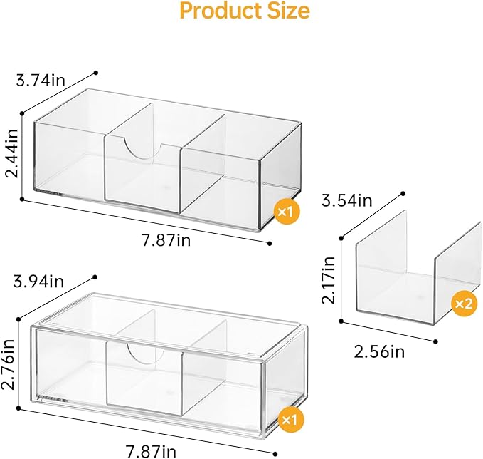 PAVSTINE Medicine Cabinet Organizer 2 Pack, Stackable Storage Drawers with Removable Divider, Make Up Organizer for Bathroom Mirror Cabinets, Vanity, Closet, Countertop - Clear