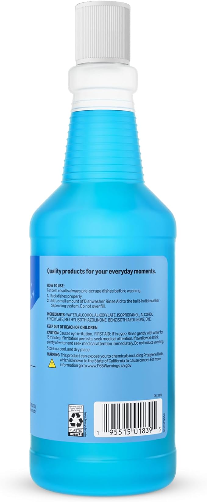 Amazon Basics Dishwasher Rinse Aid Liquid, 32 Fl Oz, Pack of 1, Packaging May Vary