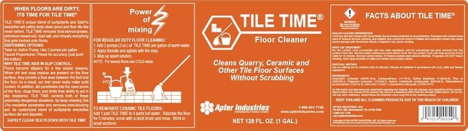 Tile Time Floor Cleaner, for Quarry, Ceramic, and All Other Flooring, Removes Oil, Grease, and Road Salt, No Scrubbing, 2oz. (1 Gallon)