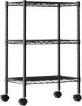 DUMOS 3 Tier Metal Shelving, Heavy Duty Shelves Wire Shelving Unit with Removable Wheel Casters, Shelves Organizer for Bathroom Garage Living Room Kitchen Pantry Laundry Black