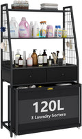 STIKELY Laundry Hamper Laundry Basket with 3 Section Pull-Out Rolling Bags & 2-Tier Storage Shelf, Laundry Sorter for Organization and Storage with 2 Drawers for Laundry Room, Bathroom