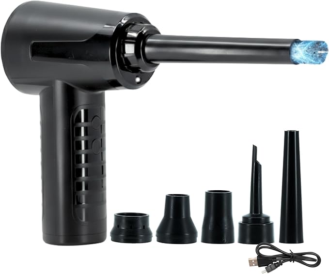 Electric Compressed Air Duster (53000 RPM) - Rechargeable Cordless Air Duster & Keyboard Cleaner for PC & Electronics - Reusable Cleaner Replaces Canned Air Spray.