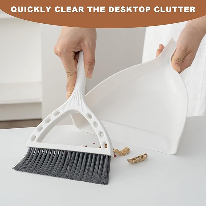 Mini Broom and Dustpan Set Small Dust pan and Brush Set Perfect for Desk Office Camping Dorm RV Essentials (White)