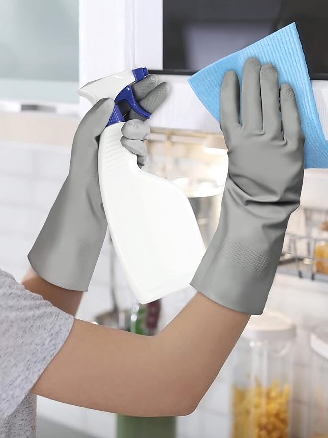 Cleanbear Reusable Dish Washing Rubber Glove Set of 3, Household Cleaning Gloves for Washing