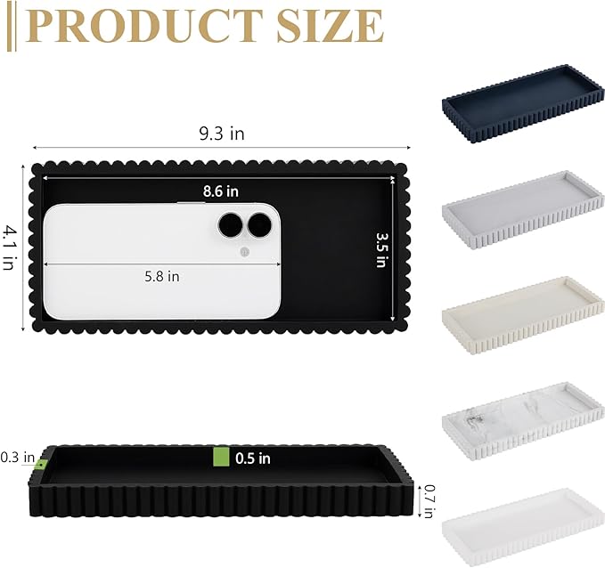 Silicone Bathroom Tray Small Vanity Organizer Rectangle Sink Caddy Sponge Holder Kitchen Counter Decor for Dish Soap, Perfume, Candle, Black